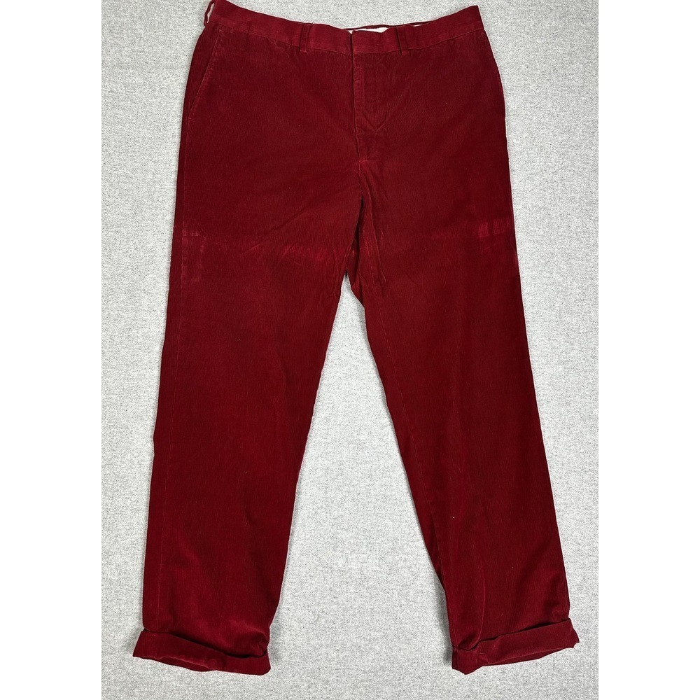Lands End Corduroy Pants Mens 36 Red Tailored Fit Flat Front Casual 100% Cotton